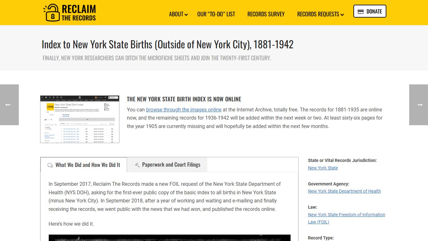 Index to New York State Births (Outside of New ... - Reclaim The Records